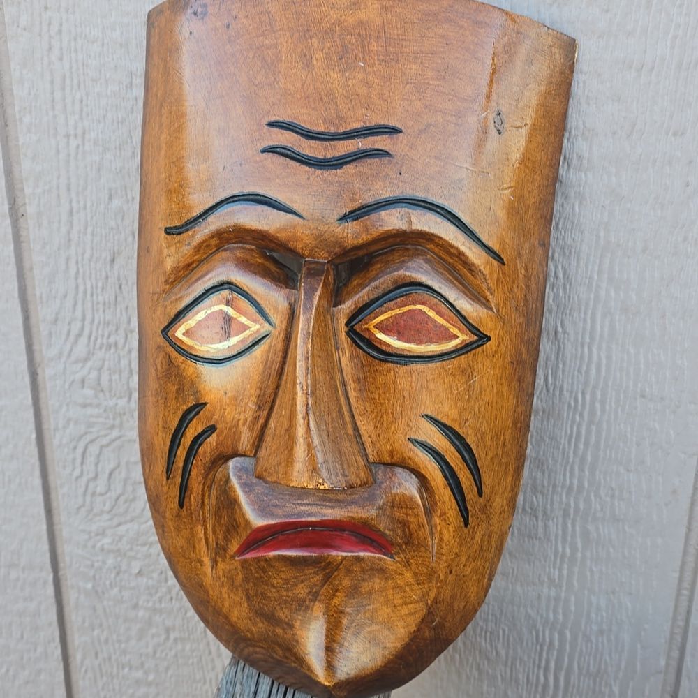Hand‑Carved Wooden Mask – Painted Tribal Wall Art Décor 12"